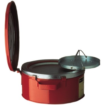 Justrite Bench Can With Parts Basket, 1 Gallon, Plated Steel Dasher, Hinged Cover, Steel, Red