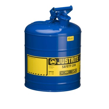 Justrite Type I Steel Safety Can For Flammables, 5 Gallon, S/s Flame Arrester, Self-close Lid, Blue.