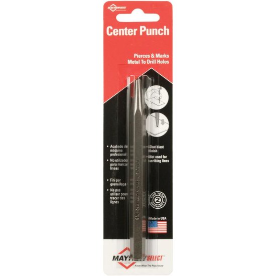 Mayhew Center Punch - Full Finish, 6-1/4 in, 3/8 in tip, Alloy