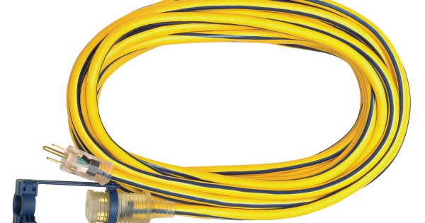 Voltec 12/3 100' Stw Yellow Lock Extension Cord - White Cap